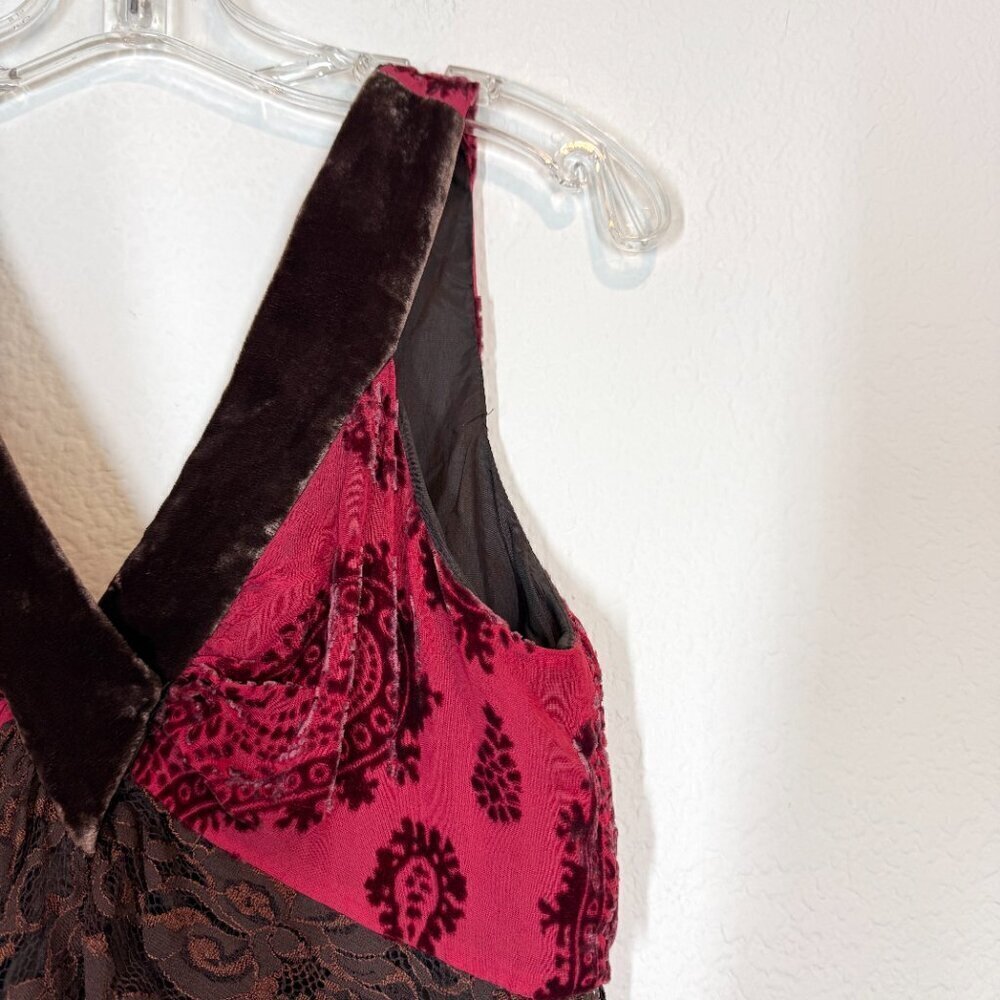 Vintage Y2K Tank Top Velvet Lace Silk Brown Small - Picture 4 of 9